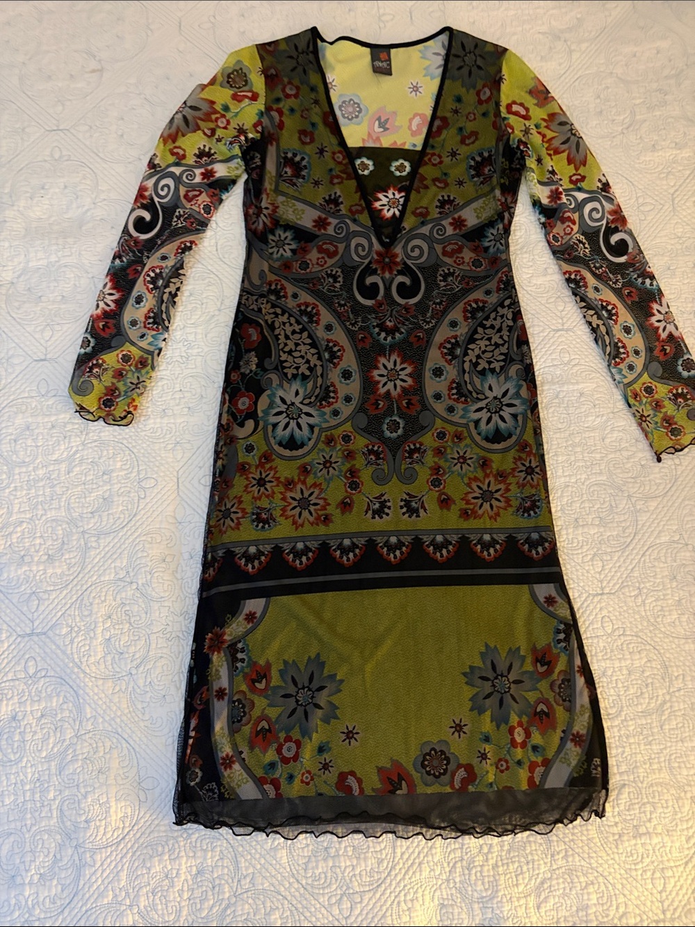 Anac Olive Green Paisley-Print Long Sleeve Dress
